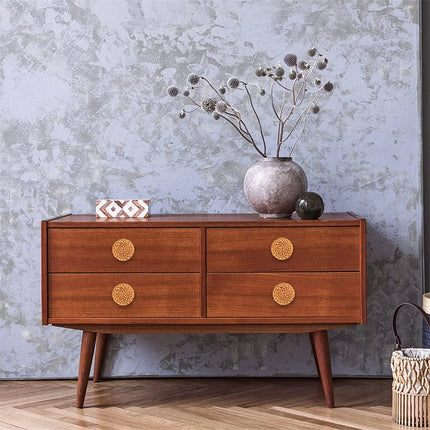 Rattan Wooden Drawer Knobs Round Handmade Cabinets Dresser Handles Wood Kitchen Cupboard Wardrobe Door Pulls for Furniture