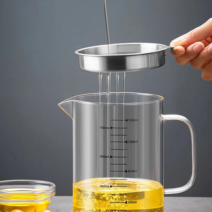 GIANXI Glass Oil Filter Kitchen Seasoning Tank Oil Tank Impurity Separator Fine Mesh Oil Filter Container Cooking Tool