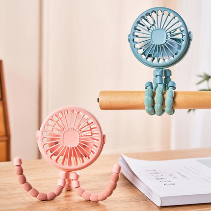 Portable Oscillating Pram Fan Mini Handheld Personal Car Seat Baby Fan with Flexible Tripod Clip-on USB Battery Operated