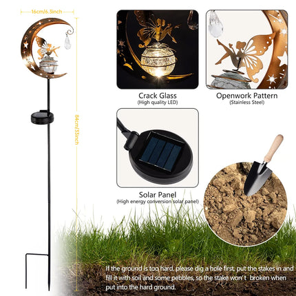 Solar Moon Fairy Garden Light with Crackle Glass Globe