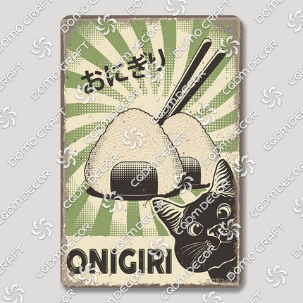 Cartoon Cat Japanese Food Plaque Tin Sign Retro Ramen Sushi Takoyaki Poster Metal Plates Bar Pub Restaurant Kitchen Wall Decor