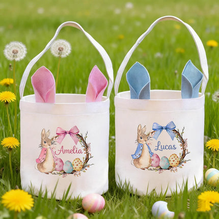 Personalized Name Easter Bunny Tote Bags gift for kids boys girls Egg Hunt Basket Party supplies Favors easter Bunny Theme decor