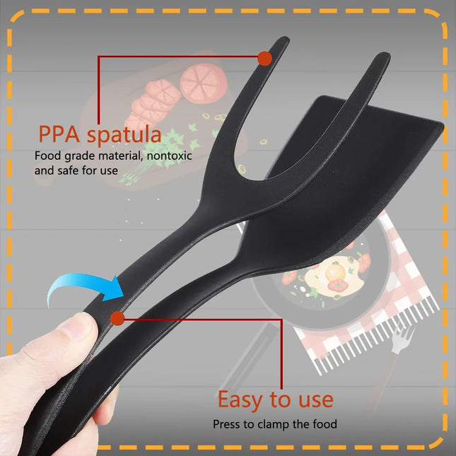 2-in-1 Grip Flip Spatula Tongs Silicone Egg Flipper Pancake Tool