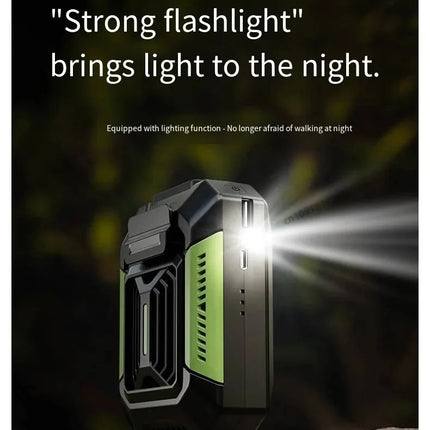 HOMFISH Personal Belt Clip Fan Portable Power Bank Flashlight Wearable Fan Hanging Neck Fan for Outdoor Works Hiking Camping