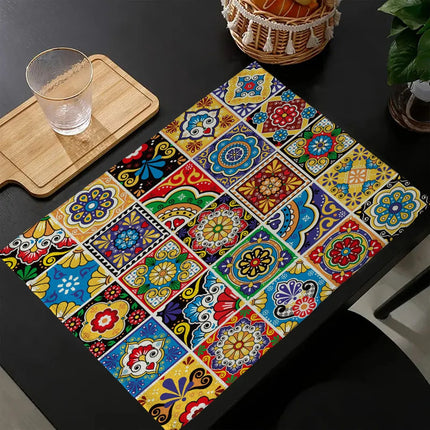 Mandala Pattern Boho Style Linen Dining Table Mats Alphabet Kitchen Placemat 30X40cm Coasters Pads Bowl Cup Mat