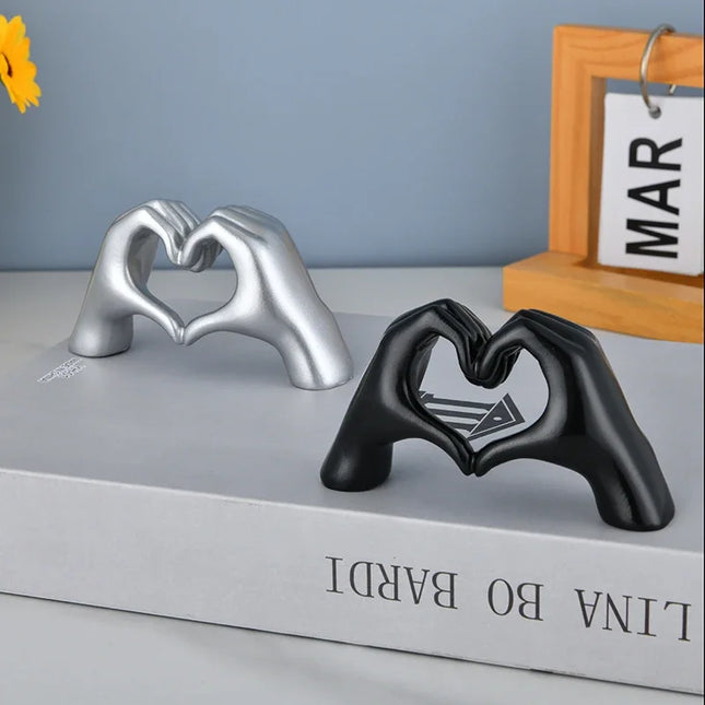 Gold Heart Hand Statue Modern Love Finger