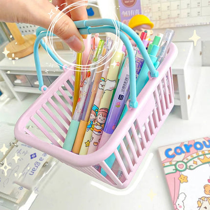 New Plastic Basket Organizer Portable Shopping Storage Box Desktop Sundries Toy Fruit Stationery Organizer Home Storage Baskets