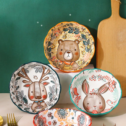 Ceramic Bakeware With Handle Forest Animals Baking Pan  Underglaze  Kitchen Tableware Salad Bowl Au Gratin Dishes