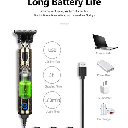 T9 LCD Electric Hairdresser Oil Shaving Head Electric Pusher Carving Electric Pusher Clipper Hair Precision Trimmer for Men Care