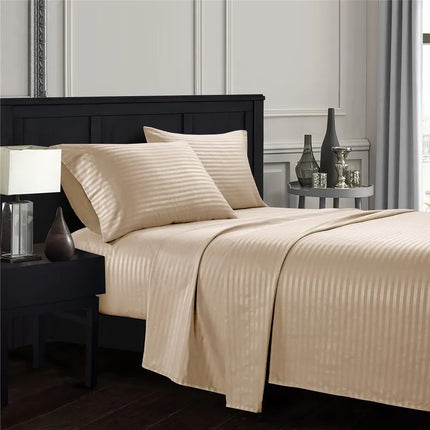 Embossed Brushed Stripe 3/4 Pieces Bed Set Flat Sheet Fitted Sheet Pillowcase Bedding Set for Twin Full Queen King Pillow Sham