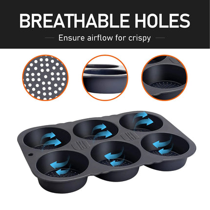 6 Cavity Hamburger Bun Mould Foldable Reusable Bread Mould ‑40℉ to +446℉ Heat Resistance Baking Mould for Kitchen