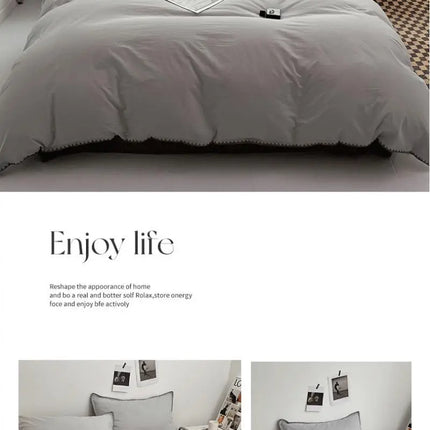 Ins Style Double Striped Bed 3-4 Pces Solid Washed Cotton Bedding with Sheets Pillowcases Skin Friendly Breathable Duvet Cover