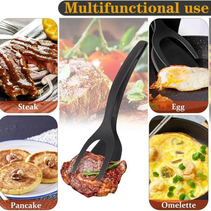 2-in-1 Grip Flip Spatula Tongs Silicone Egg Flipper Pancake Tool