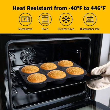6 Cavity Hamburger Bun Mould Foldable Reusable Bread Mould ‑40℉ to +446℉ Heat Resistance Baking Mould for Kitchen