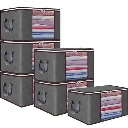 6pcs 23.78 gallon oversized storage bag with zipper and lid - Foldable and durable clothing organizing bag suitable for bedding