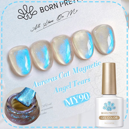 BORN PRETTY 10ml Rainbow Purple Water Light Cat Magnetic Gel Nail Polish Shining Sliver-light Holographics Semi Permanent UV Gel