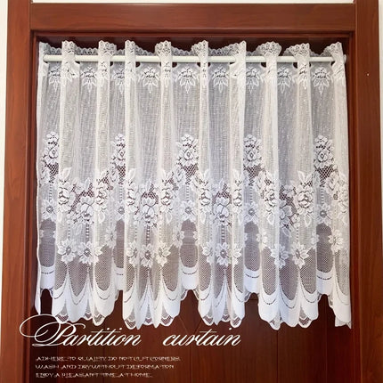 1pc White Lace Sheer Curtains Dining Room Kitchen Cafe Voile Valance Short Curtain Window Treatment Door Curtain Drapes