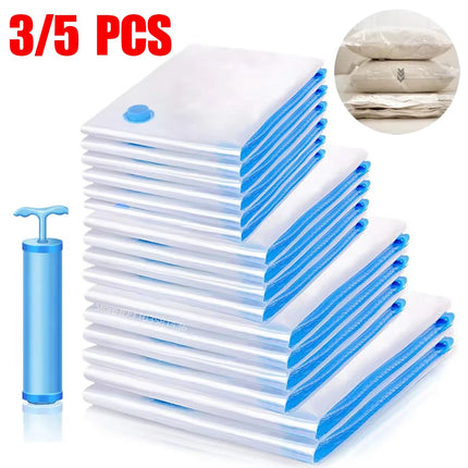 3/5Pcs New Vacuum Storage Bags with Hand Pump for Comforters Clothes Pillow Bedding Blanket Storage Saver 80% More Compression