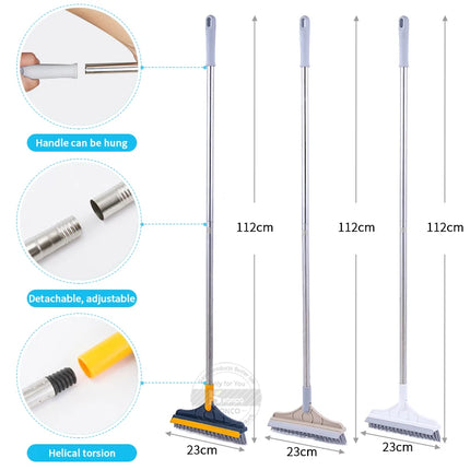 Floor Scrub Brush 2 In 1 Cleaning Brush Long Handle Removable Wiper Magic Broom Brush Squeegee Tile Kitchen Cleaning Tools