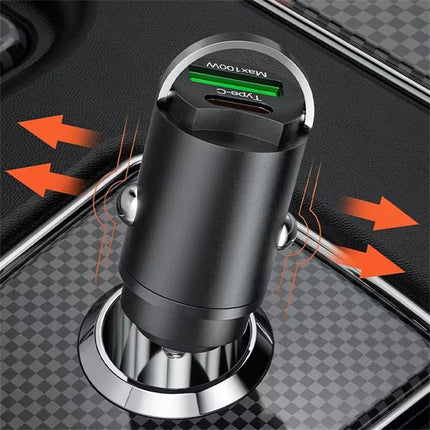 Car 100w Charger Fast Charging Metal One Tow Car Charger Flash Charger in Car Mini Pull Ring New PD Car Charger Car Electronic