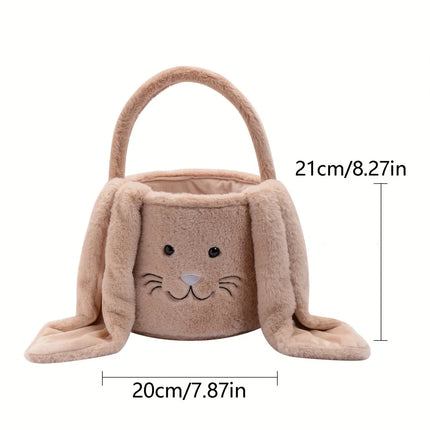 Cesta longa de orelha de coelho de pelúcia de páscoa com alça, balde de armazenamento de brinquedos de doces de pelúcia macia