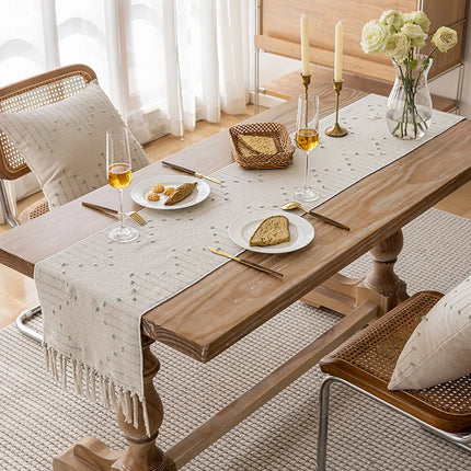 Natural Linen Table Runner with Tassels Dining Decor Wedding Birthday Christmas Decoration for Home tablecloth
