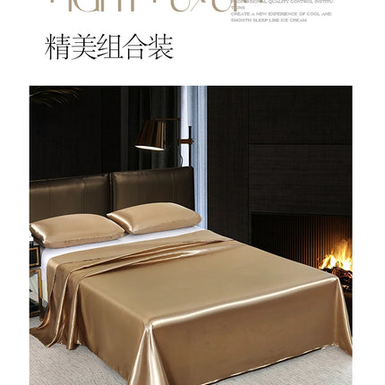 Satin Bedsheet Set High Quality Solid Color Fitted Sheet Set Single Double Queen King Size Flatsheet Set Luxury Bedding