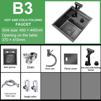 Hidden Bar Sink Stainless Steel Kitchen Sink Folding Faucet MIni Small Wash Basin Undermount for Workstation RV