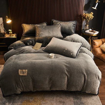Winter Milk Velvet Quilt Duvet Cover Bedding Set Warm Thicken Bed Quilt Cover Double Bed Cover Queen King Comforter Cover 220x24