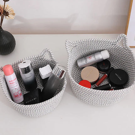 Cotton thread basket woven basket storage basket desktop storage home storage suppliesCat ears round storage basket