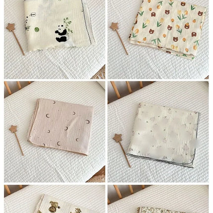 Baby Muslin Blanket 110X130cm Swaddle Blanket Gauze Thin Quilt Floral Print Double Layer Cotton Stroller Cover Kids Bedding