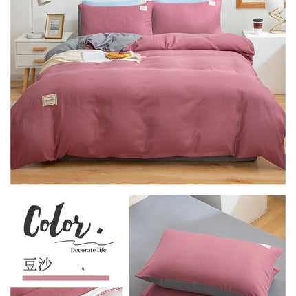 Home Textile Solid Color Duvet Cover Pillow Case Bed Sheet AB Side Quilt Cover Boy Kid Teen Girl Bedding Linens Set King Queen