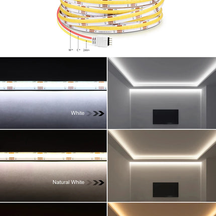 Tuya Smart WiFi Switch COB CCT LED Strip Light 3M 5M 24V Power Adapter EU/US Plug Dimmable Lamp LED Tape for Room Kitchen Decor