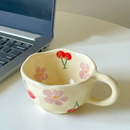 Korean Style Ceramic Flower Mugs