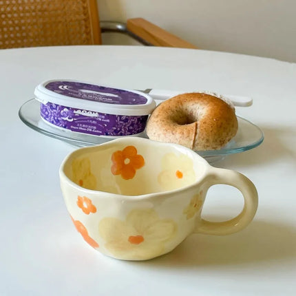 Korean Style Ceramic Flower Mugs