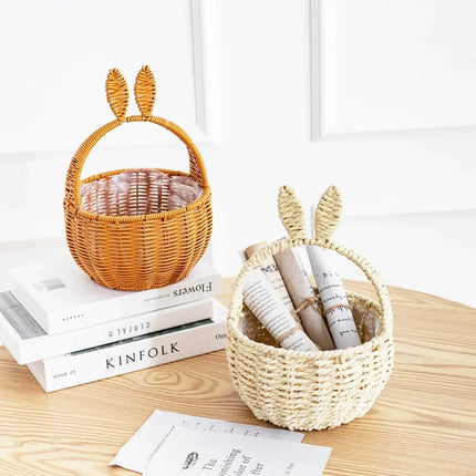 Bunny Gift Basket Decorative Easter Basket Rabbit Ear Basket Rattan-Style For Event Favors Nursery Room Easter Gift