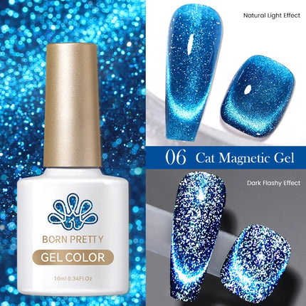 BORN PRETTY 10ml Rainbow Purple Water Light Cat Magnetic Gel Nail Polish Shining Sliver-light Holographics Semi Permanent UV Gel