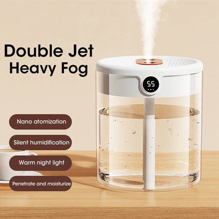 Dual Nozzle Humidifier Multifunctional Household Atomizer 2L Night Light Intelligent Digital Display Bedroom Office Fresh Air