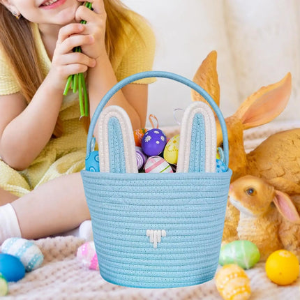 Cute Easter Eggs Basket Easter Bunny Basket For Kids Boys Girls Woven Basket With Rabbit Ear Decor Easter Empty Candy Basket
