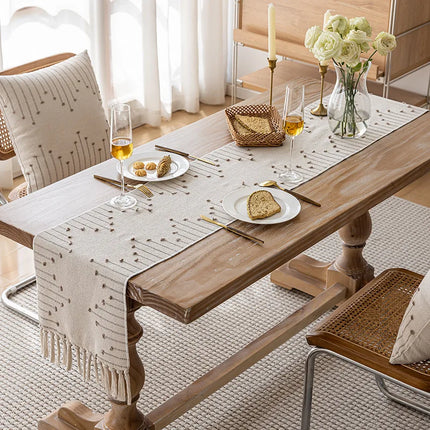 Natural Linen Table Runner with Tassels Dining Decor Wedding Birthday Christmas Decoration for Home tablecloth