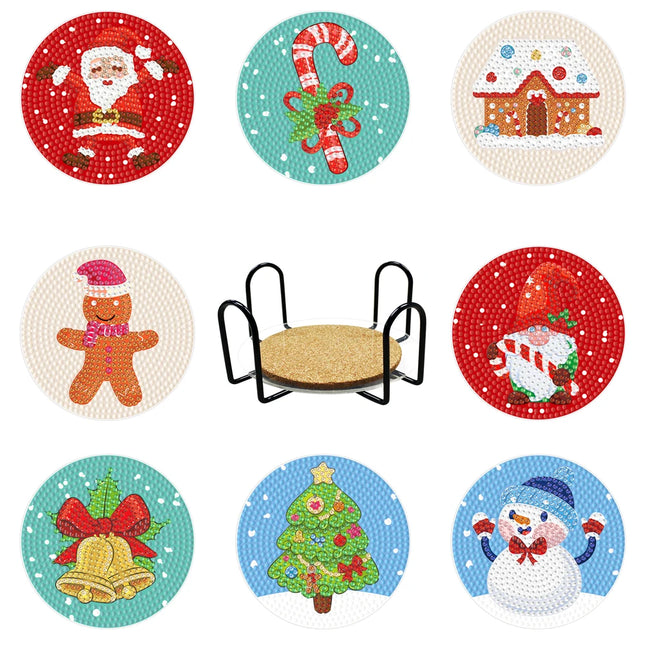 6/9Pcs DIY Diamond Painting Christmas Coaster Ornament Santa Snowman Drink Cup Cushion Diamond Embroidery Kit Xmas Kitchen Decor