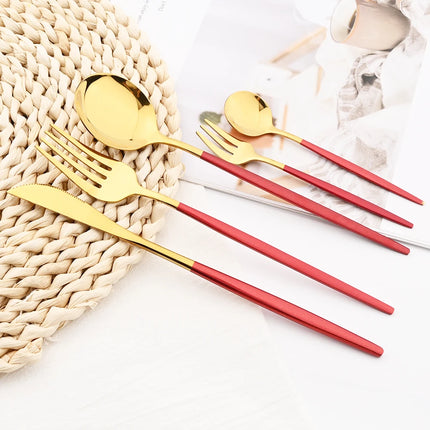 30Pcs White Gold Cutlery Set Stainless Steel Tableware Knife Cake Fork Spoon Dinnerware Set Kitchen Flatware Silverware