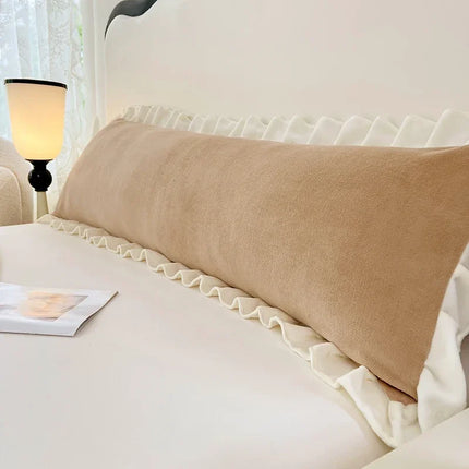 Length Sleeping Pillowcase with Ruffle Winter Couple Double Fleece Flannel Warmth Big Size Pillow Covers Home Bedding 45*180cm