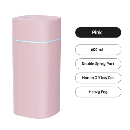 USB Air Humidifier Double Spray Port Essential Oil 600ml Aromatherapy Humificador Cool Mist Maker Fogger Purify for Home Office