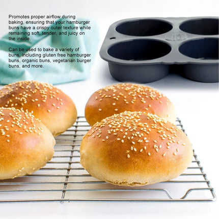 6 Cavity Hamburger Bun Mould Foldable Reusable Bread Mould ‑40℉ to +446℉ Heat Resistance Baking Mould for Kitchen