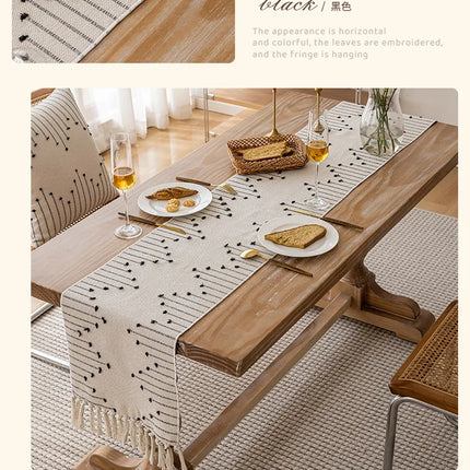 Natural Linen Table Runner with Tassels Dining Decor Wedding Birthday Christmas Decoration for Home tablecloth