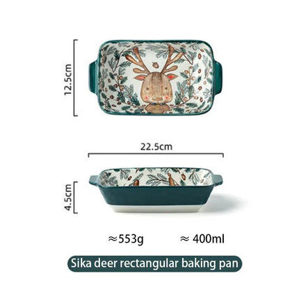 Ceramic Bakeware With Handle Forest Animals Baking Pan  Underglaze  Kitchen Tableware Salad Bowl Au Gratin Dishes