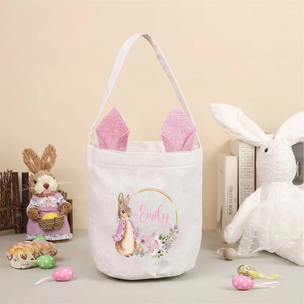 Personalized Name Bunny Themed Easter Tote Bags Reusable for Easter Basket Stuffers Egg Hunt Spring Celebration Party supplies