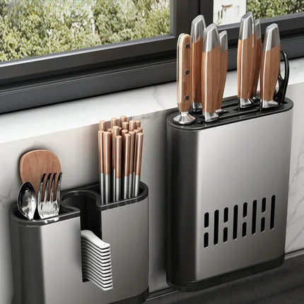 Wall-mounted Chopsticks Tube Kitchen Rack Wall Hanging Punch-free Tool Rest Cutter Drain Aluminium Chopsticks Cage Storage Box
