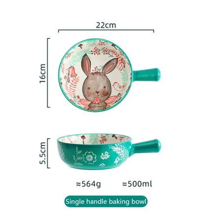 Ceramic Bakeware With Handle Forest Animals Baking Pan  Underglaze  Kitchen Tableware Salad Bowl Au Gratin Dishes